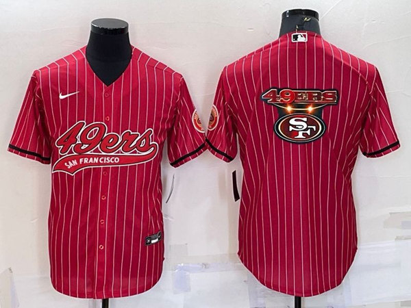 Men's San Francisco 49ers Red Team Big Logo With Patch Cool Base Stitched Baseball Jersey - Click Image to Close